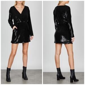 Anine Bing Elena‎ Sequin Mid Light Black long sleeve Dress Size Medium NEW